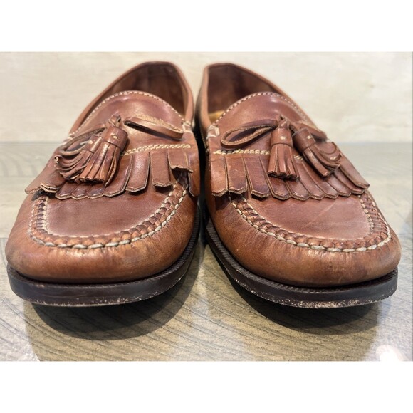 Cole Haan Brown Leather loafer Slip-On mens size 11 Tassel Fringe moc toe preppy - Picture 2 of 10